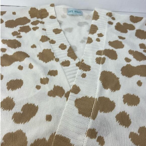 EUC LATE NIGHT Brown/ White Leopard Oversized Open Cardigan Cowgirl Western S - Picture 4 of 11